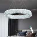 32 Inch Chandelier Glam Dimmable LED Crystal Chandeliers Luxury Round Pendant Lighting Fixtures for Dining Room Bedrooms Silver