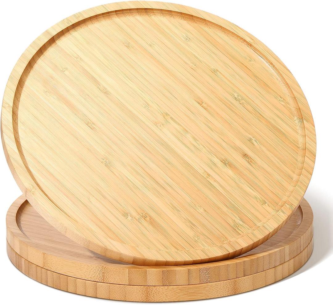 Meanplan 3 Pcs Charcuterie Board Bulk Round Wood Trays Bamboo Serving Platter with Rim Polished Wooden Vegetable Platter for Holding Fruit Bread Pizza Party Decor (8 Inch)