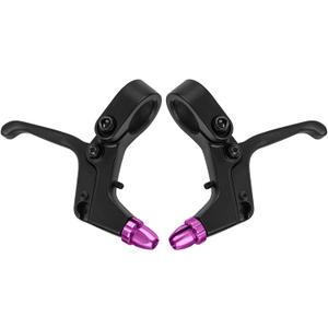 2Pcs 2 Fingers Bicycle Brake Levers for Mechanical and Linear-Pull Brakes, Aluminum Alloy Adjustable Small Hand V Brake Levers, Colored Children Bicycle Accessories(Purple)