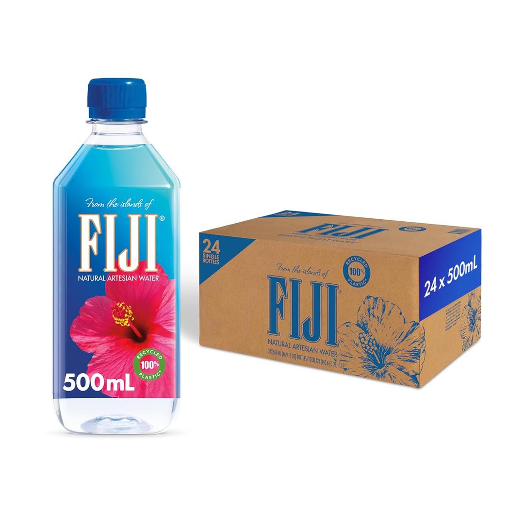 FIJI Natural Artesian Bottled Water 500mL / 16.9 Fl Ounce (Pack of 24) - 100% Natural Electrolytes (BB: March 25, 2026)