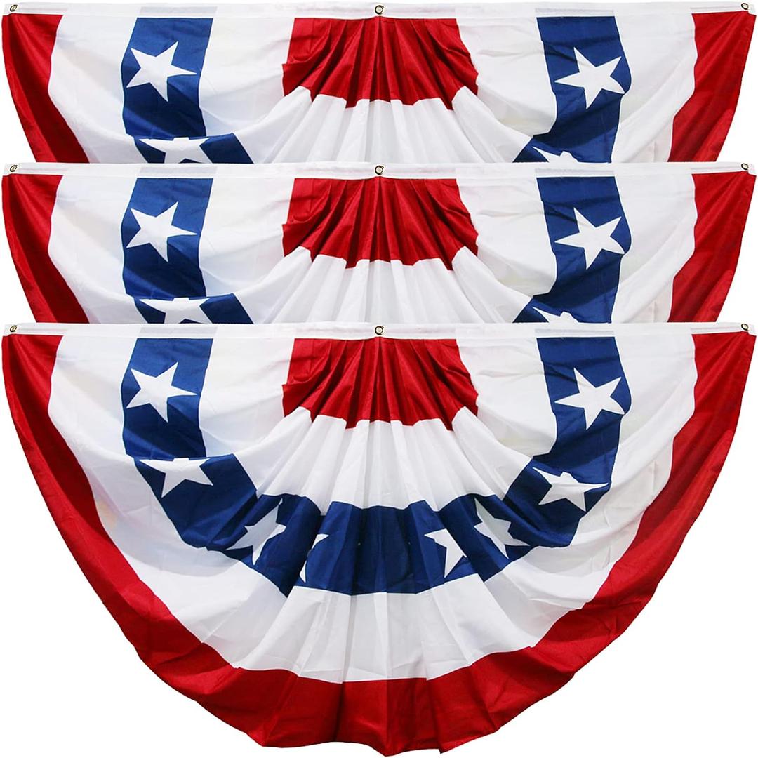 HOOSUN 4th Of July Decorations,3 Pack American Flag Bunting for Outside,3x6 FT Fourth of July Bunting Patriotic Decorations,Red White and Blue USA Flags Pleated Fan Flag,American Banners for Porch (3.0x6.0 feet, 3 pack)