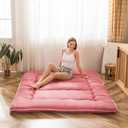 MAXYOYO Japanese Futon Mattress Twin Size Floor Mattress, Thicken Tatami Mat Sleeping Pad Roll Up Mattress Floor Folding Couch Mattress Pad for Guest Room, Pink, Twin