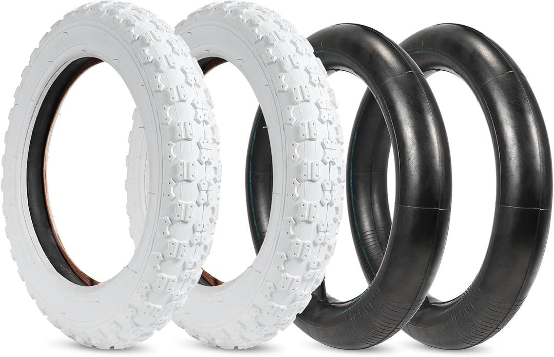 12.5 x 2.25 Kid Bike Tires,2 Sets 12 1/2 x 2 1/4(62-203) Inner Tube and Tire with TR13 Straight Valve for Electric Scooter or E-Bike (White)
