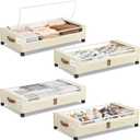 Yecaye 4 Pack Under Bed Storage with Wheels, Under Bed Storage Containers with Lids, Large Under Bed Rolling Storage with Clear Window & Label, Rolling Drawers for Clothes, Blankets, Books (Beige)