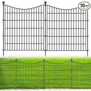 10 Panels No Dig Dog Fence Outdoor for Yard, 32 in(H) X 23.6 ft(L) Decorative Tall Garden Fence Animal Barrier, Rustproof Metal Wire Garden Edging and Borders, Temporary Fencing Stakes