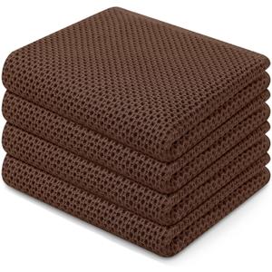 Homaxy 100% Cotton Waffle Weave Kitchen Dish Towels, Ultra Soft Absorbent Quick Drying Cleaning Towel, 13 x 28 Inches, 4-Pack, Coffee