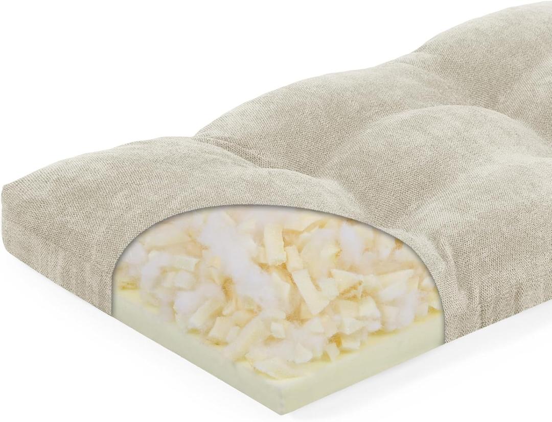 baibu 40 Inch Bench Cushion, Dual-Layer Patent Design Memory Foam Indoor Outdoor Rectangle Bench Seat Cushion, Non-Slip Standard Size Rectangle Seat Pad with Ties, 40x15x3Inch, Beige