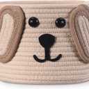 Zopeal Dog Woven Basket, 7.9" D x 6" H Cotton Rope Toy Storage Organizer, Dog Mom Gift Empty, Cute Laundry Puppy Gift Animal Basket for Clothes, Towels, Toy, Laundry, Bathroom, Home(Khaki, Beige)