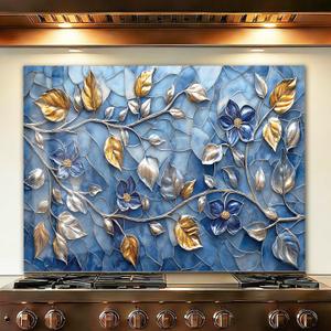 LMSDYSHU Tempered Glass Backsplash for Kitchen, Mosaic leaves, Frameless, Stove Backsplash Protector for Wall,Easy to Clean, Home Decor (30"x24")
