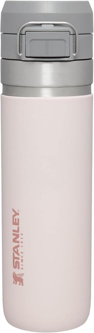 Stanley Quick Flip GO Water Bottle 24 oz | Push Button Lid | Leakproof and Packable for Travel and Sports | Insulated Stainless Steel | BPA-Free | Rose Quartz