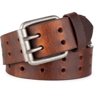 F&L CLASSIC Leather Work Belt, Heavy Duty Double Prong full grain Leather Belts for Men 1 1/2", Mens Casual Belts for Jeans (34 (Fits Waist 32"-33"), Vintage-brown)