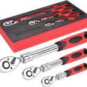 3-Piece Extendable Ratchet Set, 1/4 3/8 1/2 Inch Extendable Socket Wrench, Ratchet Wrenches Set 72-Tooth Quick-Release, Soft Grip Handle with Storage Tray