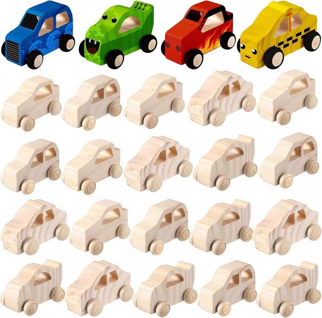 Chivao 24 Pcs Wood DIY Car Toys, Unfinished Wooden Cars, Paintable Wood Toys, Wooden Crafts for Students Home Activities Craft Projects Easy Woodworking (Classic Style)