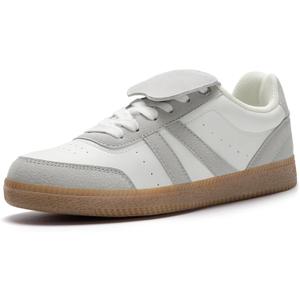 Rihero Women's Fashion Sneakers Tennis Walking Shoes Lace-Up Comfortable Non Slip Casual Sneakers (White), Size 9.5