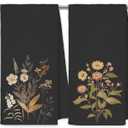 Vintage Dark Floral Kitchen Towels, Farmhouse Rustic Flower Hand Towels for Bathroom Kitchen, Cottagecore Botanical Wildflower Decorative Dish Towels Drying Cloth, 16x24 Inch Set of 2