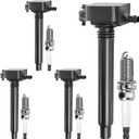 Ignition Coil Pack and Iridium Spark Plugs Set of 4 Compatible with Jeep Cherokee 2014-2022/Renegade 2015-2021/Compass 2018-2022 & Chrysler 200 & Dodge Dart & Fiat 500X & Ram ProMaster City L4 2.4L