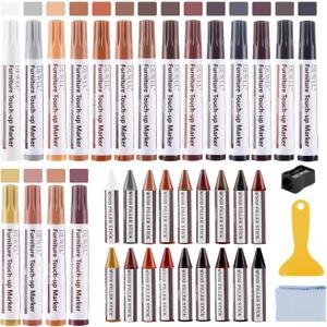 DEWEL Wood Markers Furniture Repair, 18 Colors Furniture Markers Touch Up and Wood Filler Sticks, Wood Scratch Repair Kit for Laminate Floor, Cabinet, Wooden Door, Wood Finish Stain
