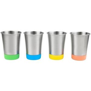 Elk and Friends Stainless Steel Kids + Toddler Drinking Cups | 12oz Tumblers with Colored Base | Durable + Stackable | Travel, Camping + Outdoors | Dishwasher Safe | 4 Pack