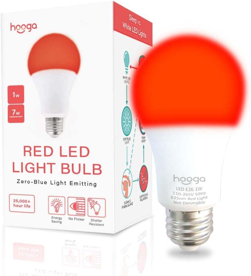 Hooga Sleep Light Bulb - Blue Light Blocking Red Night Light, 625nm for Healthy Sleep - Baby Nursery, 1W LED, 7W Replacement Single