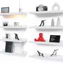 RICHER HOUSE 8 Set Floating Wall Mounted Shelves, Nursery Hanging Book Shelves with Lip for Storage, White Display Picture Ledge Shelf for Bedroom Bathroom Kitchen Living Room Wall Decor, Modern White 15.7"