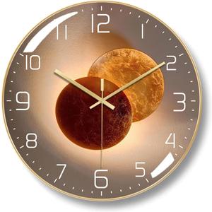 Ergocar Wall Clock, Art Deco Wall Clock, Non-Ticking Silent Modern Metal Wall Clock, Suitable for Living Room, Bedroom, Office,Study Room, (Gold Frame-g)