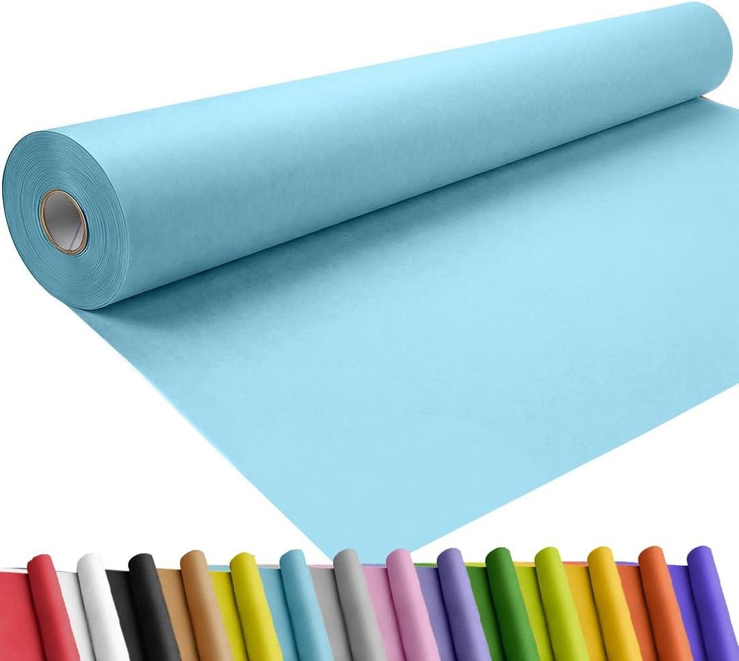 SMART&CASUAL 24" x 1,500" (125') Light Blue Kraft Craft Paper Roll for Gift Wrapping Bulletin Board Bouquet Flower Art Packing Parcel Table Covering 80GSM 55LB (Light Blue, 24" x 125')