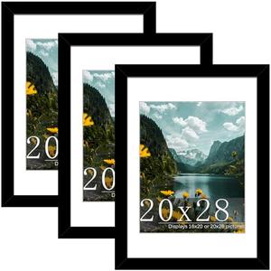 Picrit 20x28 Frame 3 Pack, Black Poster Frame, Display Poster 16 x 20 with Mat or 20 x 28 without Mat for Horizontal or Vertical Wall Mounting