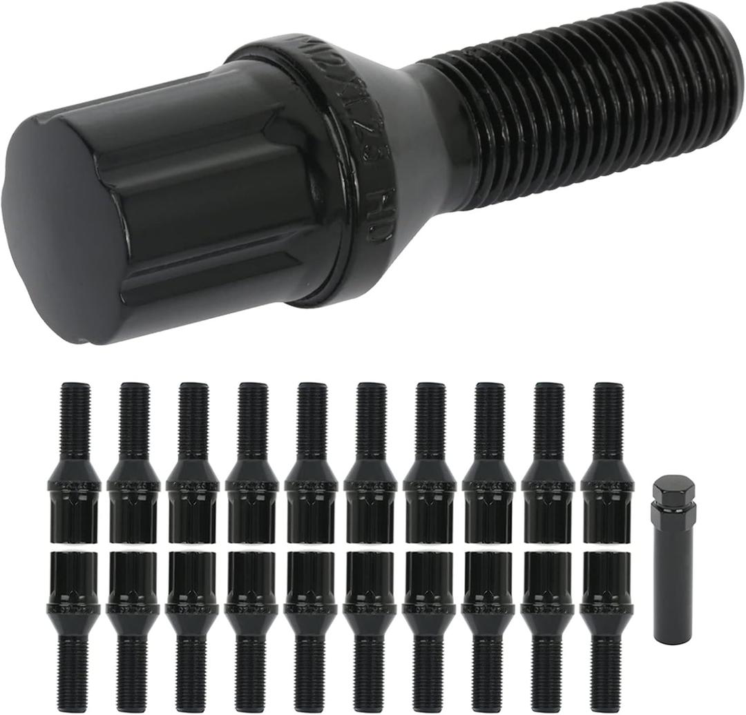 cciyu M12x1.25 Lug Bolts 20Pcs Black Wheel Lug Bolts Shank 28 mm Hex 17mm Wheel Bolts Set with 1 Key Fits for Jeep for Cherokee for Renegade for Dodge for Dart for Fiat 500X