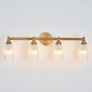 HDDFL Brass Bathroom Light Fixture Modern Bathroom Vanity Lighting 4 Lights Glass Wall Scone for Bedroom Bath Living Room Hallway