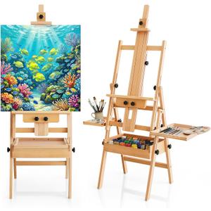 Multi-Function Beech Wood Art Easel for Painting, Flat Desk Easel Stand, 48"-82"