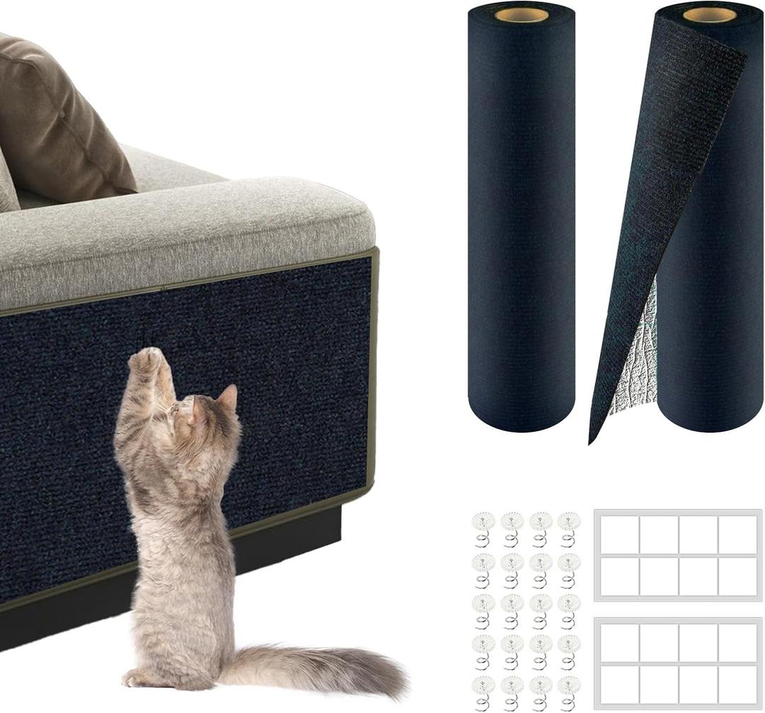 2Pack Total 78.7"x15.8" Cat Scratch Mat for Cat Couch Furniture and Wall Protector | Trimmable Self-Adhesive Carpet Climb Cat Scratcher for Covering Cat Tower and Replacement Pads (Blue)