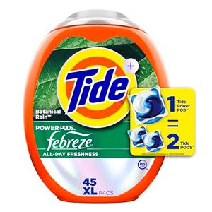 Tide Power Pods with Febreze Laundry Detergent Pacs, 45 Count, Botanical Rain Scent, All-Day Freshness