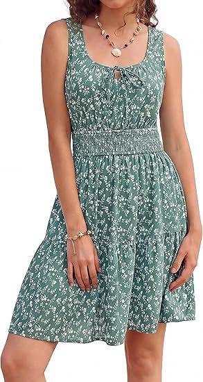 Summer Dresses for Women 2026, Sleeveless Casual Floral Mini Sundress with Pockets, Flowy A-Line Tank Beach Dress with Pocket, L