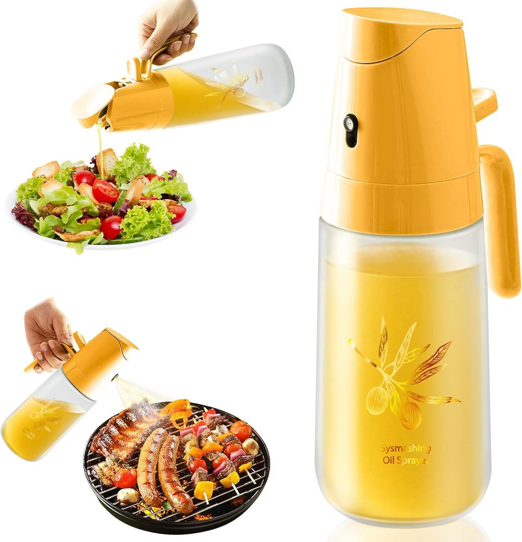 2-in-1 Oil Dispenser & Sprayer for Kitchen, Cooking, Salad, Deep Frying, Vinegar, Barbecue - 500ml Olive Oil Spray Bottle (yellow)