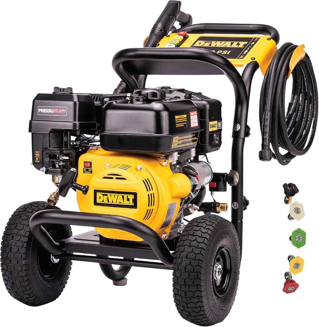 DeWalt DXPW3400PRNB-S PressuReady 3400 PSI Gas Pressure Washer with Quick Start Technology, 2.5 GPM Axial Cam Pump, 208cc Engine, Cold Water, Includes 25-Ft Hose, Nozzles, Spray Gun & Wand, 49-State