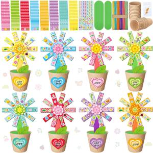 Motipuns 48 Pack Spring Paper Flower Pot Craft Kits Spring Summer Make Your Own Flowers Craft with Sticker DIY Thanks Teacher Decoration for Thanks Teacher Appreciation Decoration Activitiy
