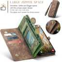 Asuwish Phone Case for Samsung Galaxy S24 5G Zipper Wallet Magnetic Detachable Cover with Tempered Glass Screen Protector and PU Leather Flip Card Holder Cell Accessories S 24 24S G5 Women Men Brown