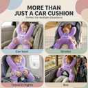Kids Car Sleeping Pillow - X-Shaped Plush Animal for Neck & Back Support - Hands & Seat Belt Slot - Machine Washable & Compressible - Perfect for Car, Plane, Train, Boat & More - Purple