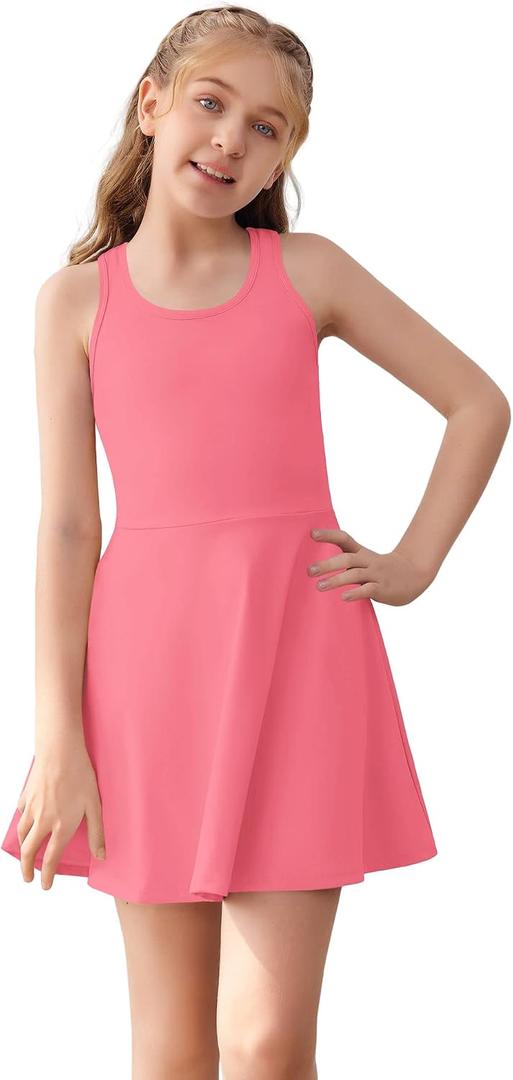 Haloumoning Girls Sleeveless Tennis Dress Kids Racerback Golf Dress School Sports Dresses Outfit with Shorts Pockets, Size: 11-12 Years