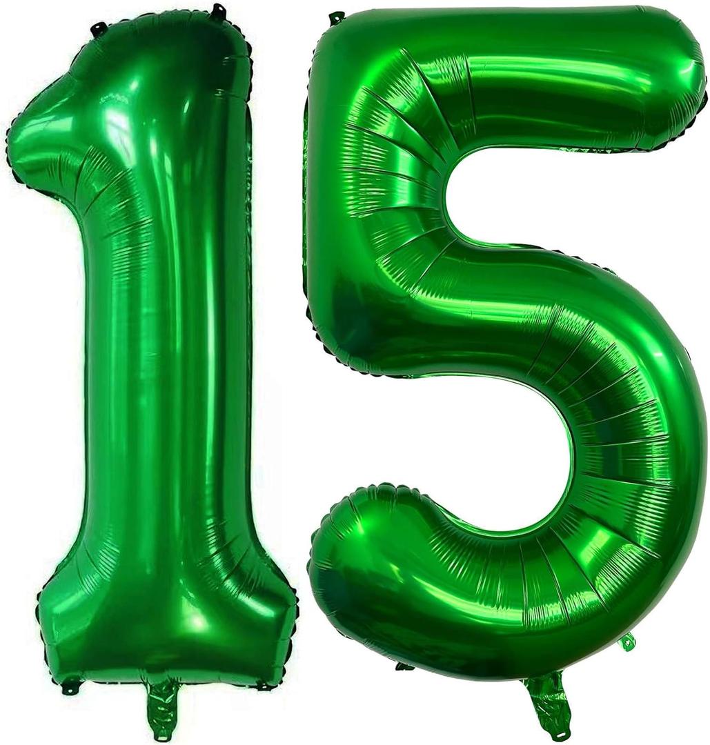 5 x Lovoir 40 Inch Dark Green 51 Number Balloon 15 Large Size Jumbo Digit Mylar Foil Helium Dark Green Balloons for 15th 51st Birthday Party Celebration Decorations Graduations Anniversary Supplies