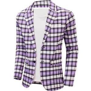 NOVOCCT Men's Plaid Slim Fit Blazer Jacket, Lightweight 2-Button Casual Sport Coat, Formal & Everyday Blazer for Men, S, Purple Light 