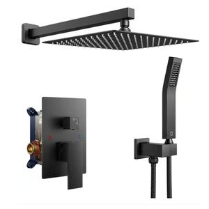 Sarlai Black Shower Faucet Set, Rainfall Shower System with Rain Shower Head and Handle Set, Modern Shower Fixtures, 10 Inch Shower Head with Handheld Combo,Shower Valve Included, Matte Black