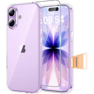 TAURI for iPhone 17 Case, Camera Control Anti-Yellowing, with Screen Protector, Military-Grade Protection Shockproof Phone Case for iPhone 17, Clear (B-Button Clear)