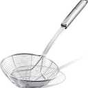 Anaeat Stainless Steel Spider Strainer Skimmer - Solid Kitchen Strainer Ladle with Long Handle for Cooking and Frying, Reinforced Double Coil Slotted Spoons for Pasta, Noodle, Spaghetti (7 Inch)