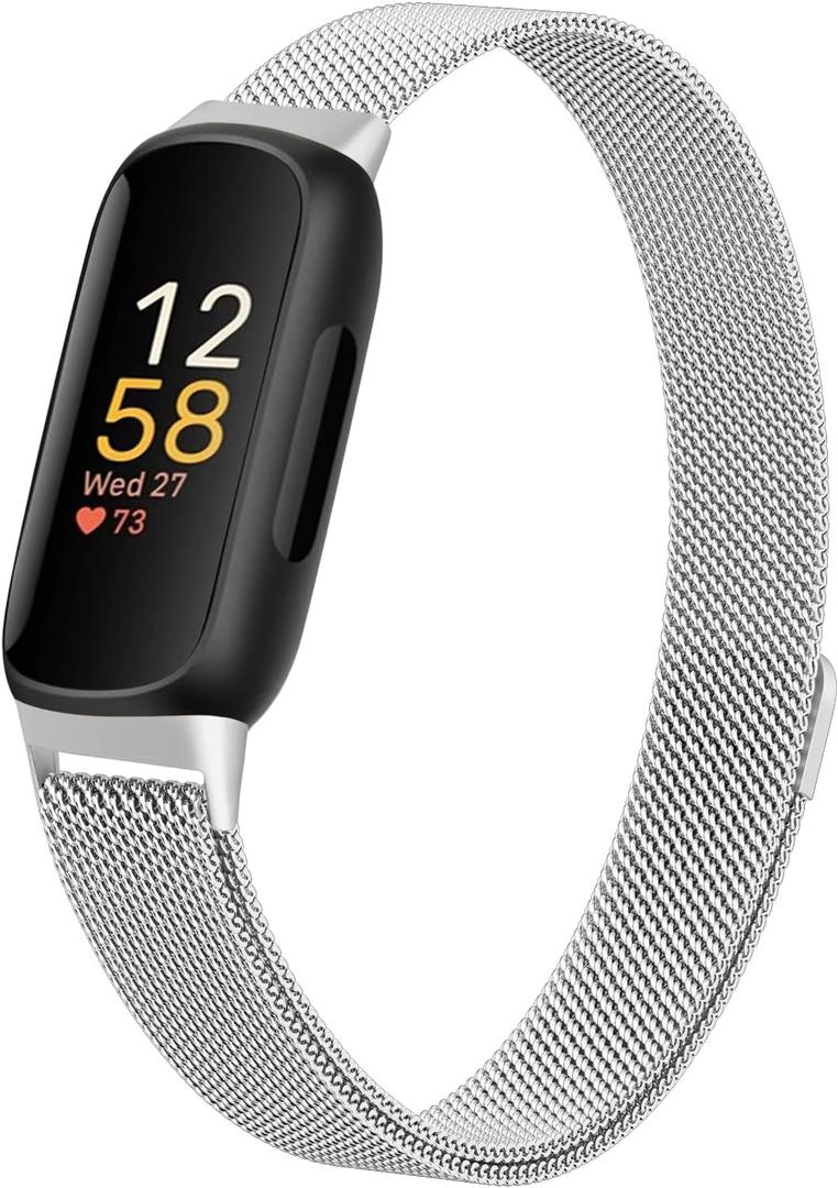 JKD Metal Bands Compatible with Fitbit Inspire 3 Bands for Women Men, Soft Stainless Steel Band Mesh Loop Strap Replacement Magnetic Wristband Accessories for Fitbit Inspire 3 Fitness Tracker (Silver)