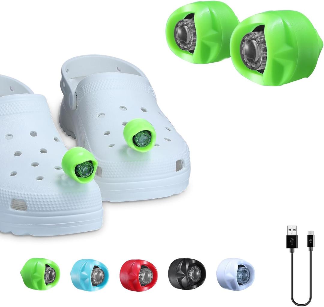 3 x RAHAN 2pcs Rechargeable Headlights for Shoe Charm Accessories,Flashlights Attachment for Shoe, LED Clogs Light with 3 Light Modes for Dog Walking, Camping, Running, Suitable for Adults Kids, Green