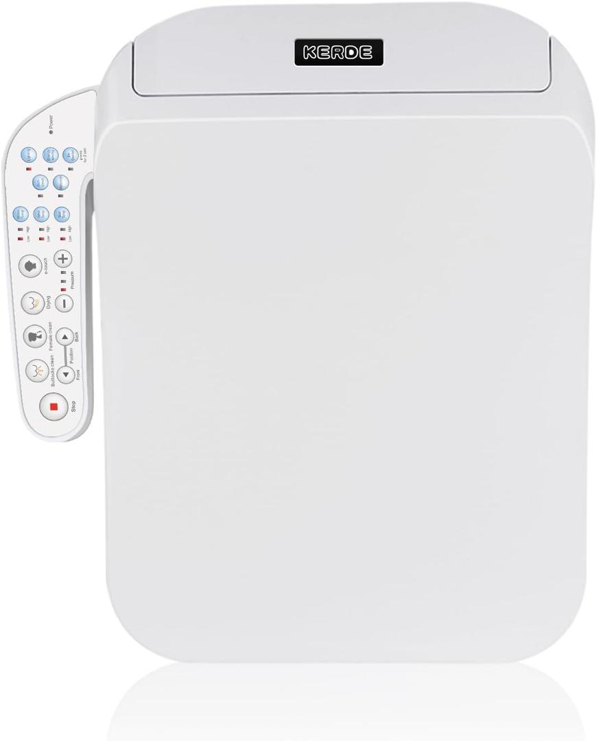 KERDE F30 Square Electric Bidet Seat, Smart Toilet Cover, Heated Water Cleansing, Warm Air Drying, Seat Constant Temperature, Adjustable Temperature, Front-to-Back Nozzle Massage