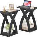 HOOBRO End Table Living Room Set of 2, Narrow Side Table for Small Spaces, Black 3 Tier End Table with Storage Shelf, X-Design Slim Nightstand Bedside Table, Living Room, Bedroom, Black BK356BZP201, 19.7"D x 11.8"W x 24"H