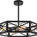 Black Semi Flush Mount Ceiling Lights, Sloped Dining Room Light Fixture Farmhouse Hexagon Chandelier, Kitchen Island Pendant Lighting Adjustable Height for Entryway Hallway Foyer