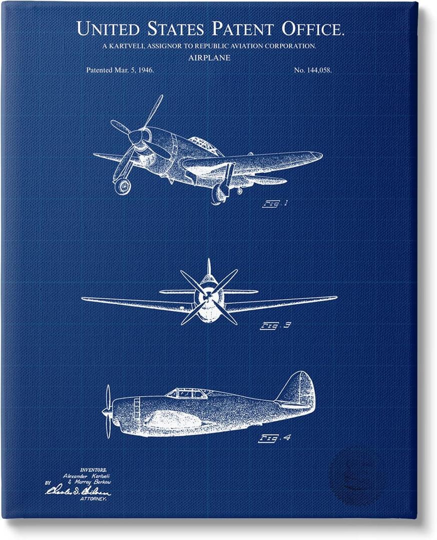 Stupell Industries Airplane Diagram Blueprint Chart Canvas Wall Art, Design by Karl Hronek (16L" x 20W")